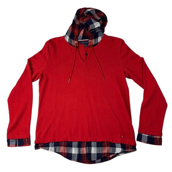 TOMMY HILFIGER 2-For-One Hooded Plaid Long Sleeves Top - Picture 2 of 9